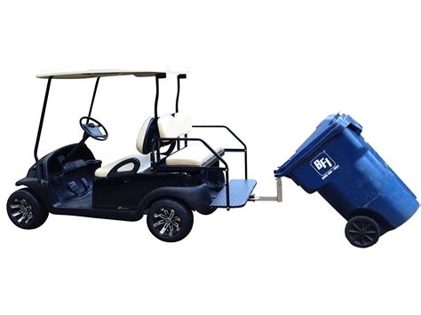 This awesome product only weighs 6 12 pounds and folds so neatly, when not in use, it can be left on the vehicle. . Garbage can hauler for golf cart